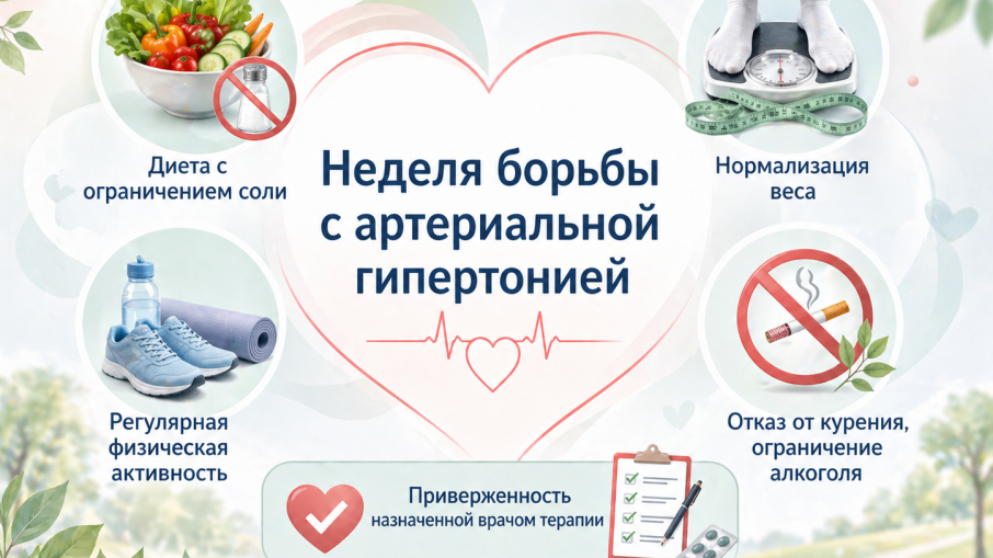 С 11 по 17 мая в России в рамках национального проекта «Продолжительная и активная жизнь» проходит Неделя борьбы с артериальной гипертонией и приверженности назначенной врачом терапии (в честь Всемирного дня борьбы с артериальной гипертонией 17 мая).